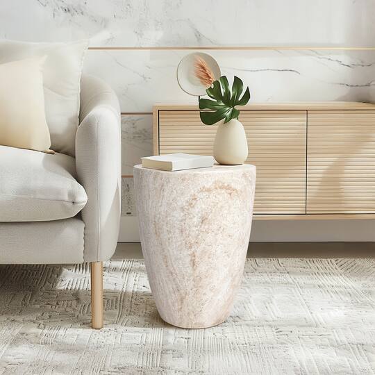 Empire Art Direct 18" Tapered Travertine Stone Finish MGO Side Accent Table